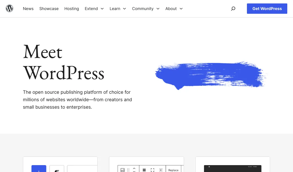 WordPress is the most popular content management system (CMS) globally, offering extensive customization options and a vast library of themes and plugins.